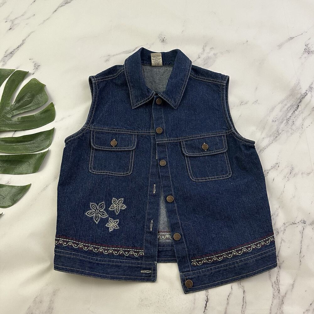 High Sierra Womens Vintage Y2k Denim Vest Size S Embroidered Flowers Jean